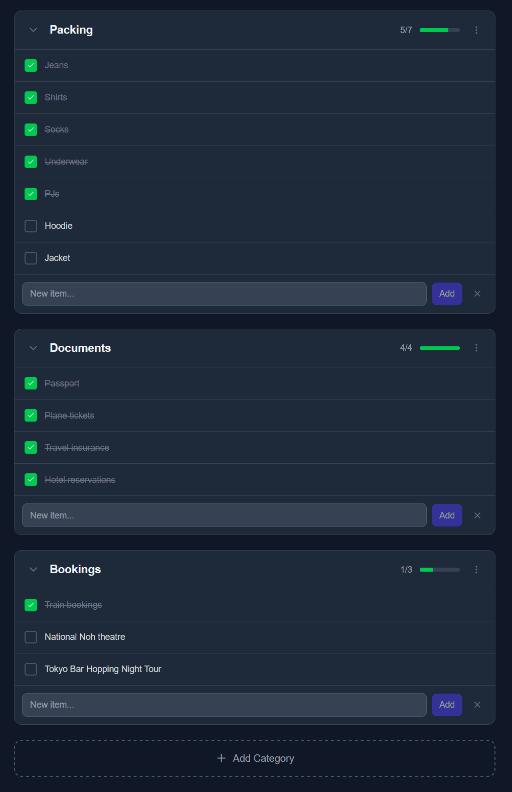 TripDeck Checklist - Never forget to pack